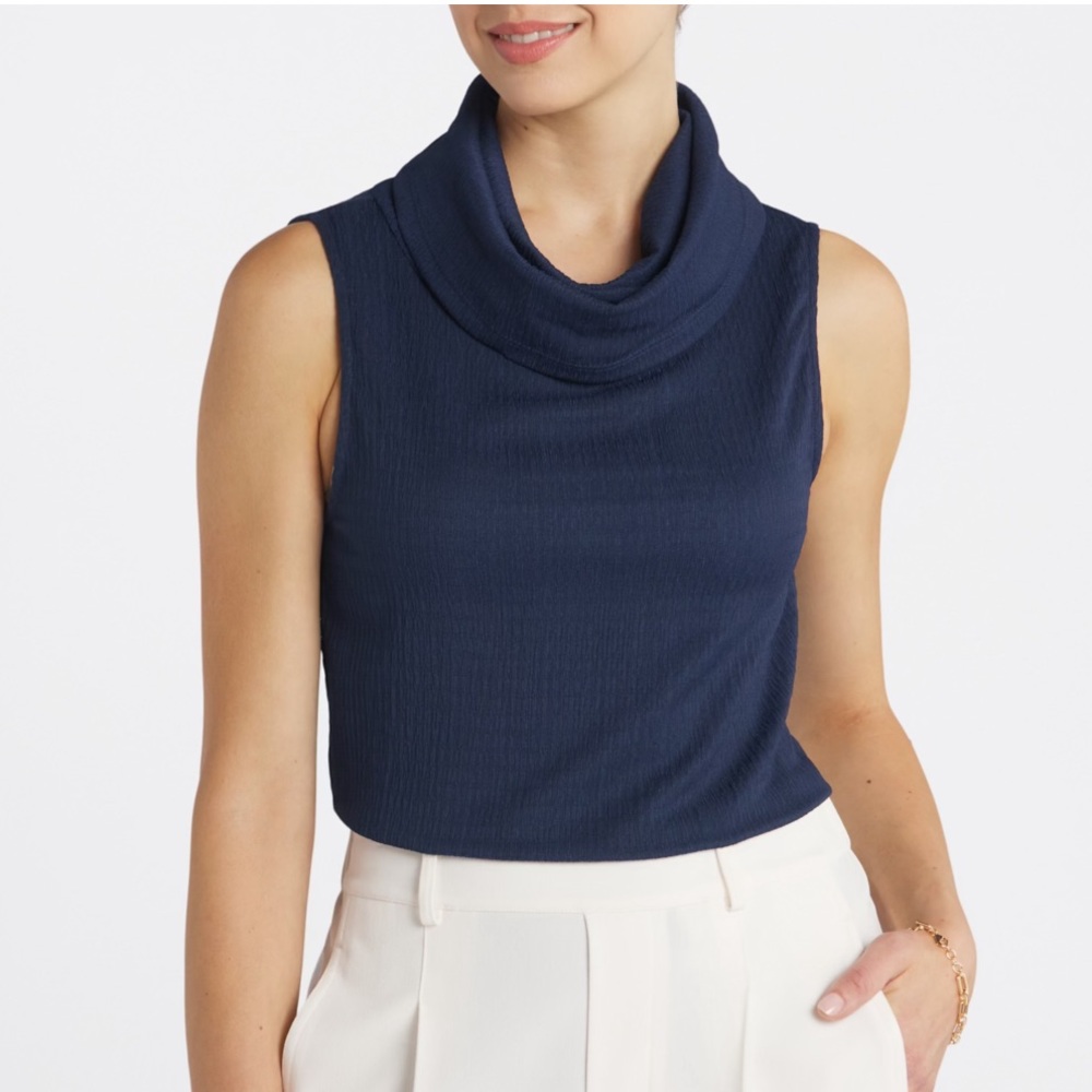 Beacon Navy Cowl Neck Knit Sleeveless Top